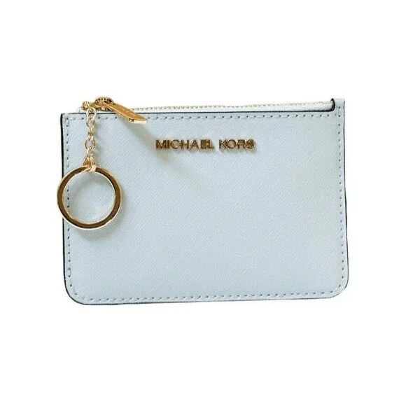 Michael Kors Jet Set Small Top Zip Coin Pouch Id Holder Saffiano Vista Blue - Picture 2 of 6